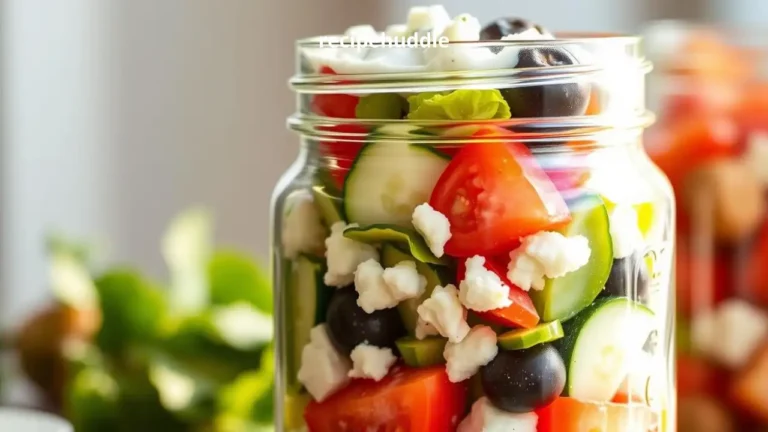 Greek salad mason jar with tzatziki