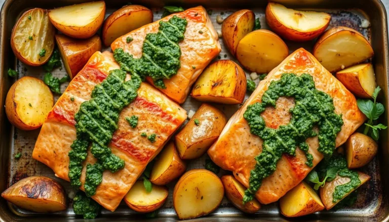 salmon with potatoes and pesto